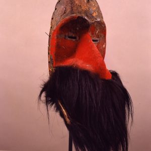 thumbnail of Gagon Gle Mask with red cloth from Dan, Liberia. medium: wood with textile. date: unknown. height: 13 inches