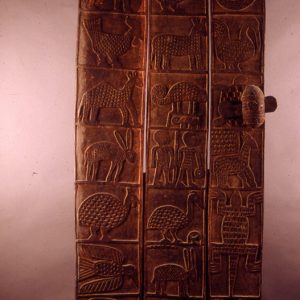 thumbnail of Granery Door from Gurunsi, BUrkina Faso. medium: wood, iron. date: unknown. height: 6.5 feet