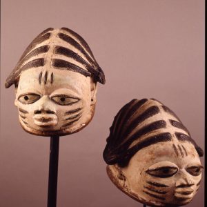 thumbnail of Pair of Gelede Masks from Yoruba, Nigeria. medium: wood. date: unknown. height: 11 inches