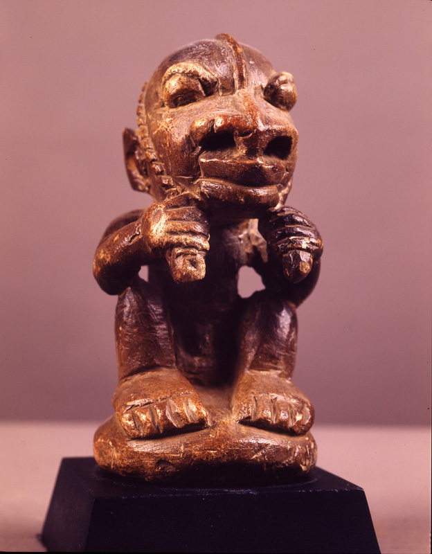 thumbnail of Male Figure (nomoli), hands on beard from Sape Confederation, Sierra Leone. medium: steatite. date: unknown. height: 7 inches