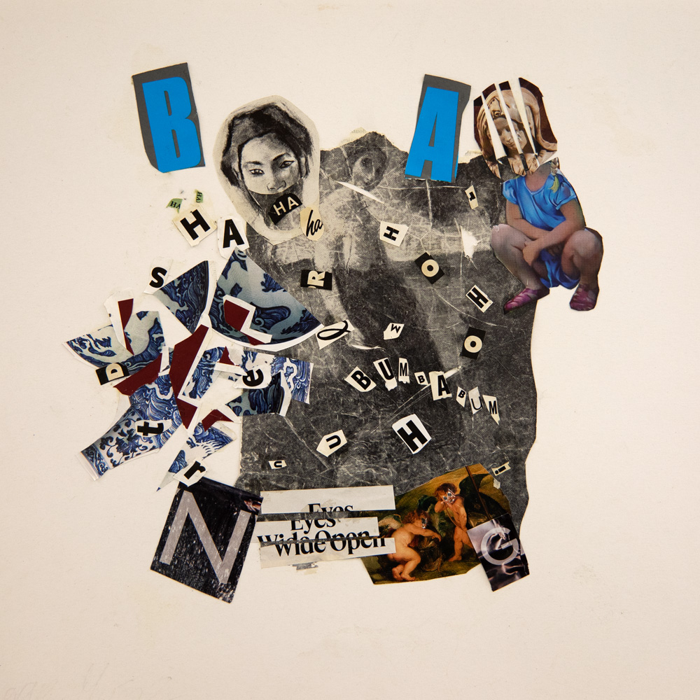 thumbnail of Typography; after Xiang by Maggie Munoz. medium: collage on bristol. date: 2021. dimensions: 13 x 13 inches