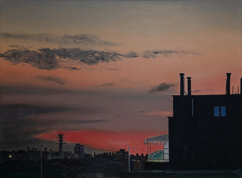 The View from My Rooftop by Lixuan Wu. medium: oil on canvas. date: 2021. dimensions: 18 x 24 inches