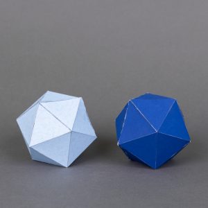 thumbnail of paper dimensions by Francisco Hernandez. medium: folded colored paper. date: 2021. dimensions: 3 x 3 x 3 inches each