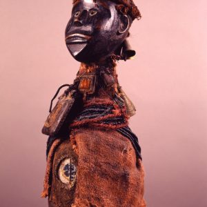 thumbnail of Pomdo (pom’wama) from Kissi, Guinea. medium: wood, textile. date: unknown. height: 16 inches