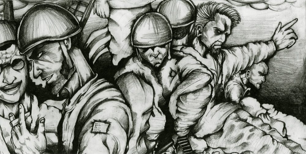 thumbnail of Soldiers by artist Ike Odimegwu. medium: ink jet print. date: 2010. dimensions: 9 x 18 inches