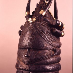 thumbnail of Sande Society Mask from Mende, Sierra Leone. medium: wood. date: unknown. height: 16 inches
