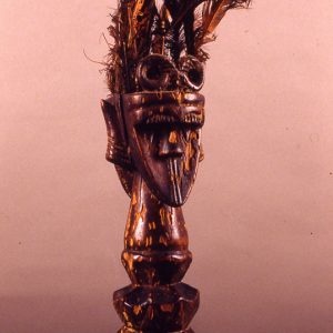 thumbnail of Janus Poro Staff from Toma, Liberia/Guinea. medium: wood and feathers. date: unknown. height: 14 inches