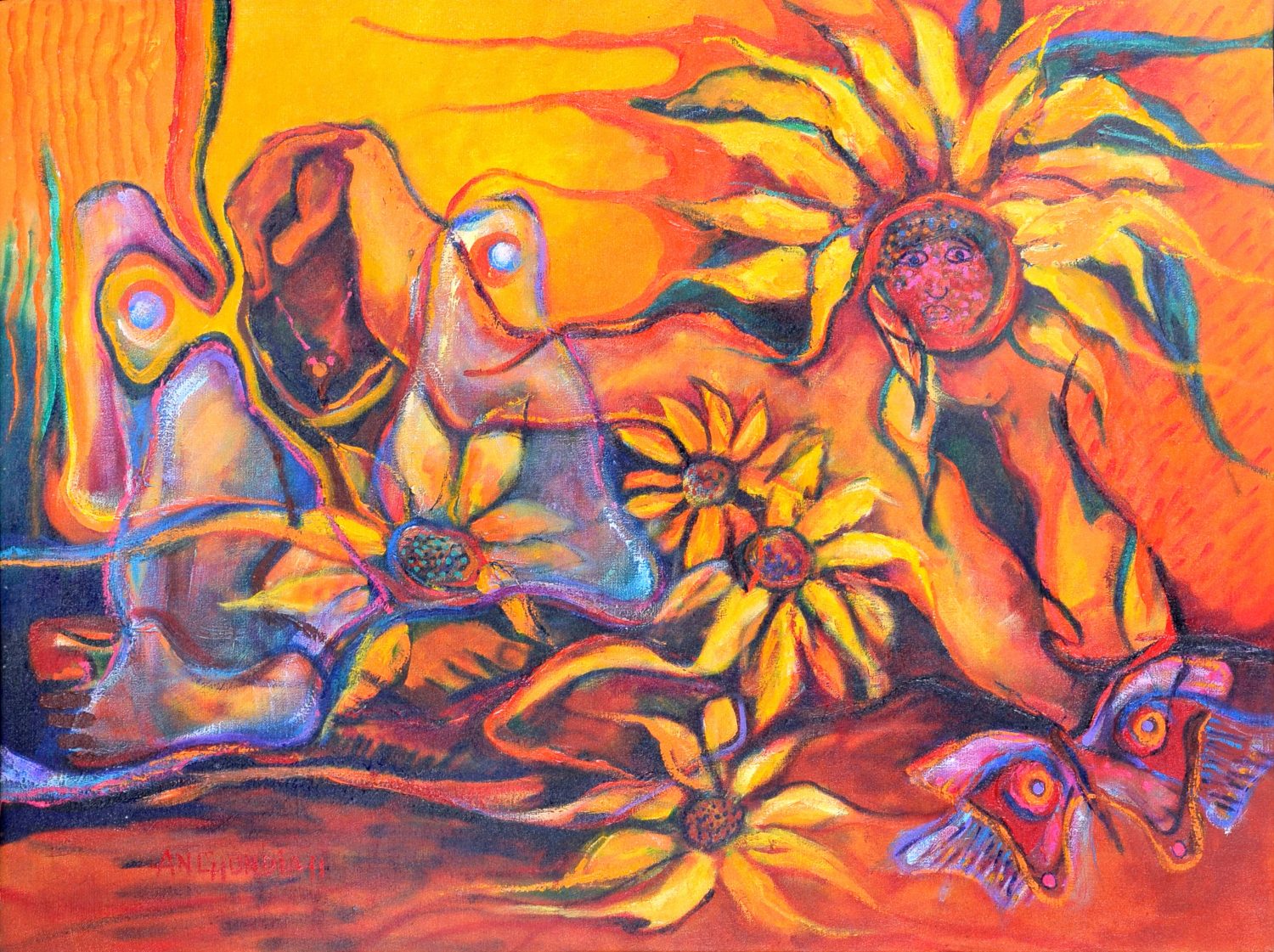 thumbnail of Untitled work by Ecuadorian artist Hector Anchundia. medium: oil on canvas. Dimensions: 23 x 31 inches. date: 1995