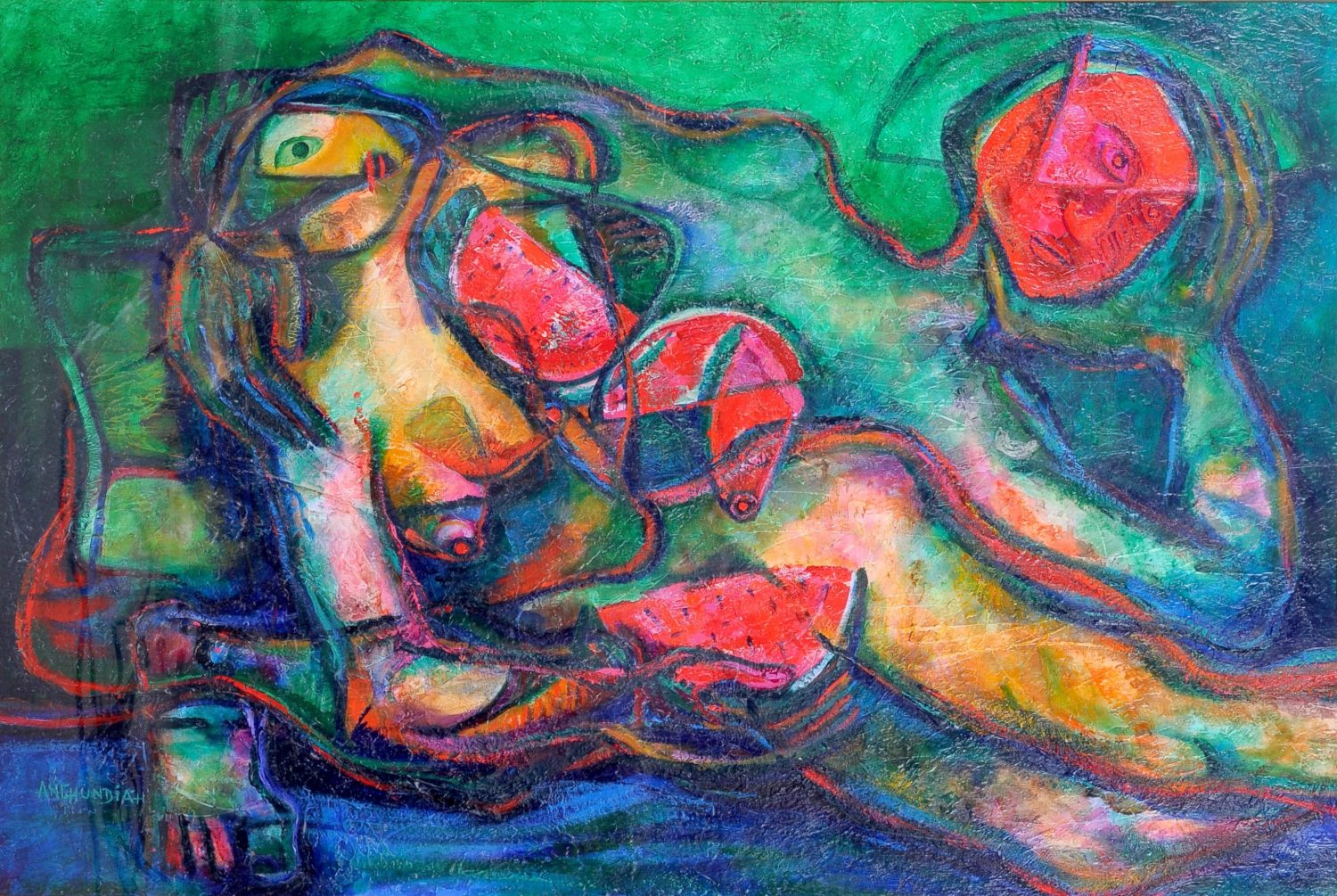 thumbnail of Untitled work by Ecuadorian artist Hector Anchundia. medium: oil on canvas. Dimensions: 26.7 x 39 inches. date: 1995