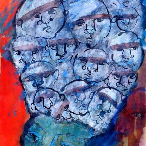 thumbnail of Thoughts Inside of My Head by Ecuadorian artist Feliz Arauz. medium: acrylic on canvas. Dimensions: 25.5 x 18 inches. date: 1965