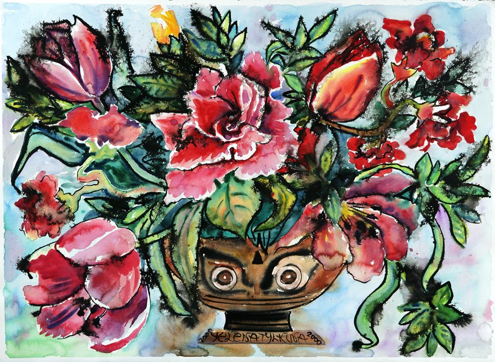 Athenian Bouquet by Russian American artist Yelena Tylkina. medium: watercolor on paper. dat: 1999. dimensions: 31 x 42 inches