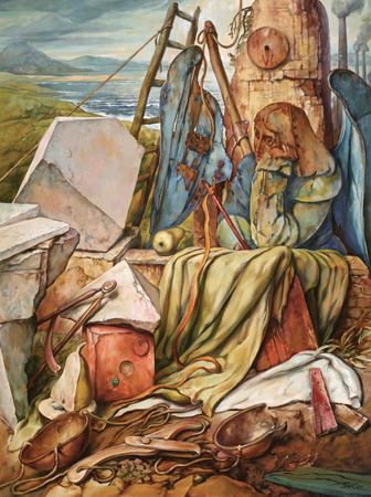 thumbnail of Appearing by American artist Samuel Bak. medium: oil on canvas. date: 2007. dimensions: 40 x 30 in