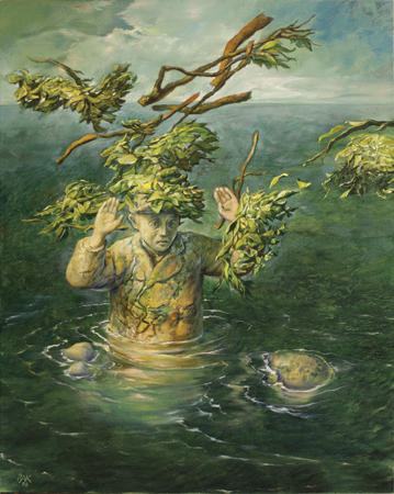 thumbnail of Passing by American artist Samuel Bak. medium: oil on canvas. date: 2008. dimensions: 30 x 24 in