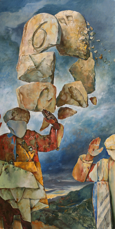 thumbnail of Brothers by American artist Samuel Bak. medium: oil on canvas. date: 2008. dimensions: 48 x 24 in