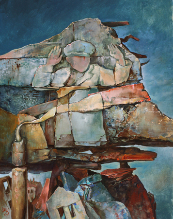 thumbnail of Commemoration by American artist Samuel Bak. medium: oil on canvas. date: 2007. dimensions: 18 x 24 in