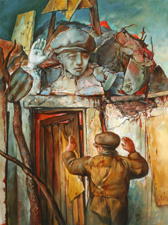 thumbnail of Open Door by American artist Samuel Bak. medium: oil on canvas. date: 2007. dimensions: 24 x 18 in