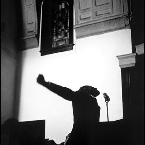thumbnail of Rev. Fred Shuttesworth eulogizing Jimmie Lee Jackson, killed by an Alabama state trooper, Brown Chapel AME church by Dan Budnik. medium: silver gelatin print. date: March, 1965. dimensions: 17.75 x 11.875 inches