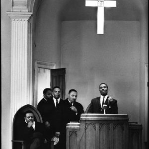 thumbnail of Ralph Abernathy, Hosea Williams, Andrew Young,Martin Luther King Jr.,and Fred Shuttlesworth, Dexter Avenue, Baptist by Dan Budnik. medium: silver gelatin print. date: March, 1965. dimensions: 12.125 x 8.125 inches