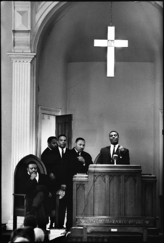 thumbnail of Ralph Abernathy, Hosea Williams, Andrew Young,Martin Luther King Jr.,and Fred Shuttlesworth, Dexter Avenue, Baptist by Dan Budnik. medium: silver gelatin print. date: March, 1965. dimensions: 12.125 x 8.125 inches
