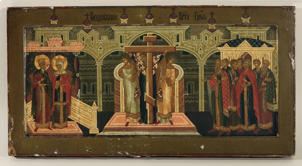 thumbnail of Raising of the Holy Cross. artist: unknown. medium: Egg Tempera on Wood. date: unknown