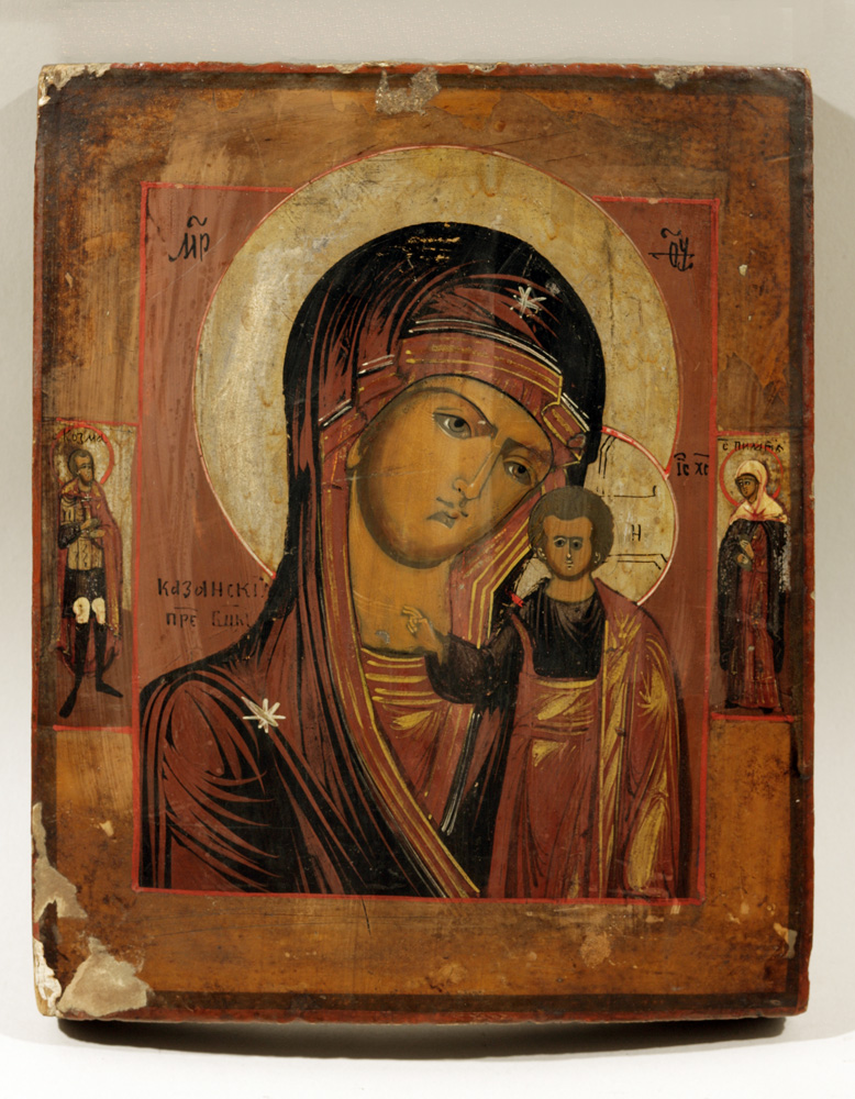 thumbnail of Mother of God of Kazan. artist: unknown. medium: egg tempera on wood. date: unknown