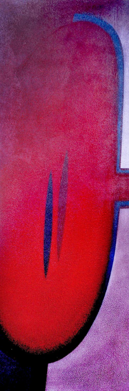 thumbnail of Deep Red by Ecuadorian artist Pedro Landiva Bolanos. medium: acrylic on canvas. Dimensions: 49 x 17 inches. date: 2007