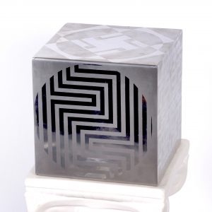 thumbnail of Cube One by Ecuadorian artist Estuardo Maldonado. medium: Stainless steel. Dimensions: 5.9 x 5.9 x 5.9 inches. date: unknown