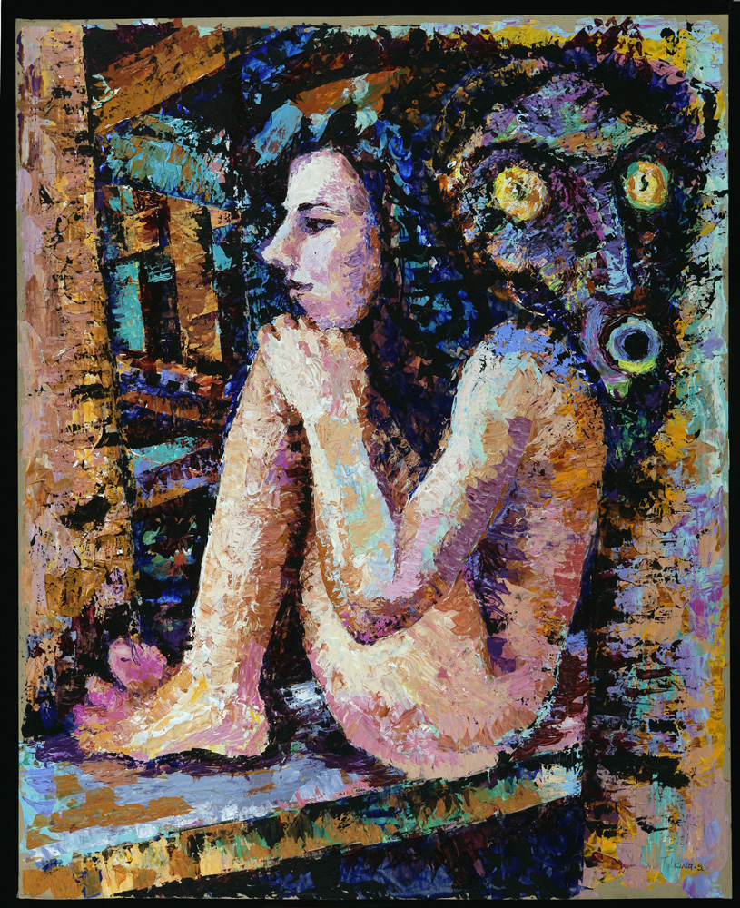 thumbnail of Mask by Russian American artist Yelena Tylkina. medium: acrylic on cardboard. date: 1995. dimensions: 31 x 42 inches