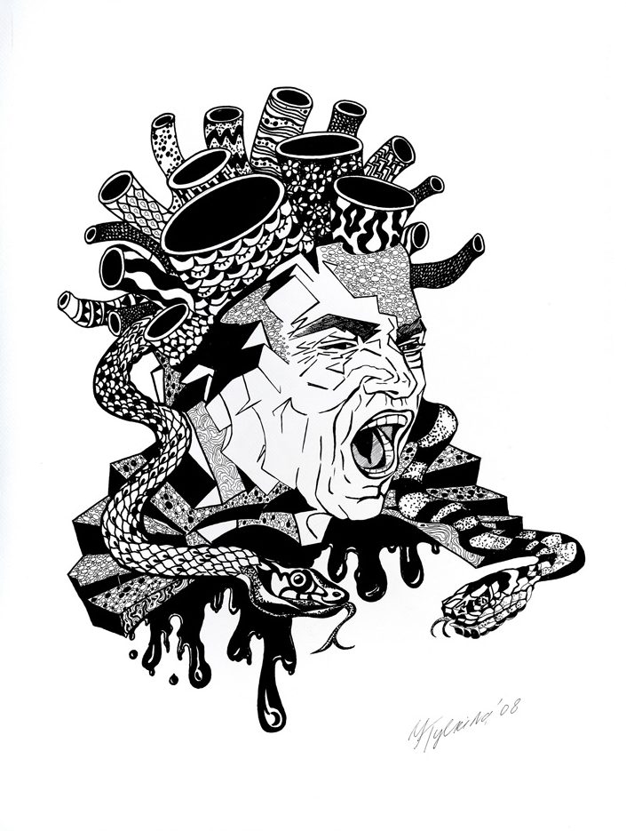 thumbnail of Medusa by Russian American artist Yelena Tylkina. medium: ink on paper. date: 2008. dimensions: 19.5 x 25.5 inches