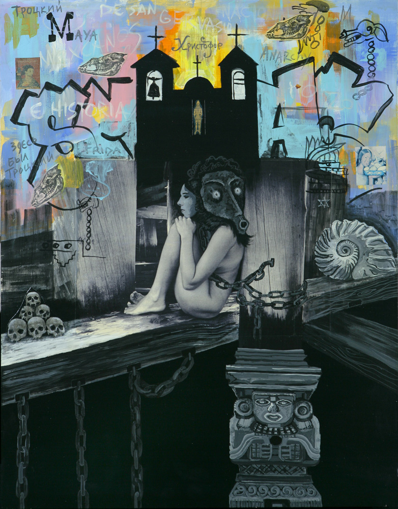 thumbnail of Mexican Water Goddess by Russian American artist Yelena Tylkina. medium: mixed media on wood. date: 1997. dimensions: 27 x 19 x 3 inches