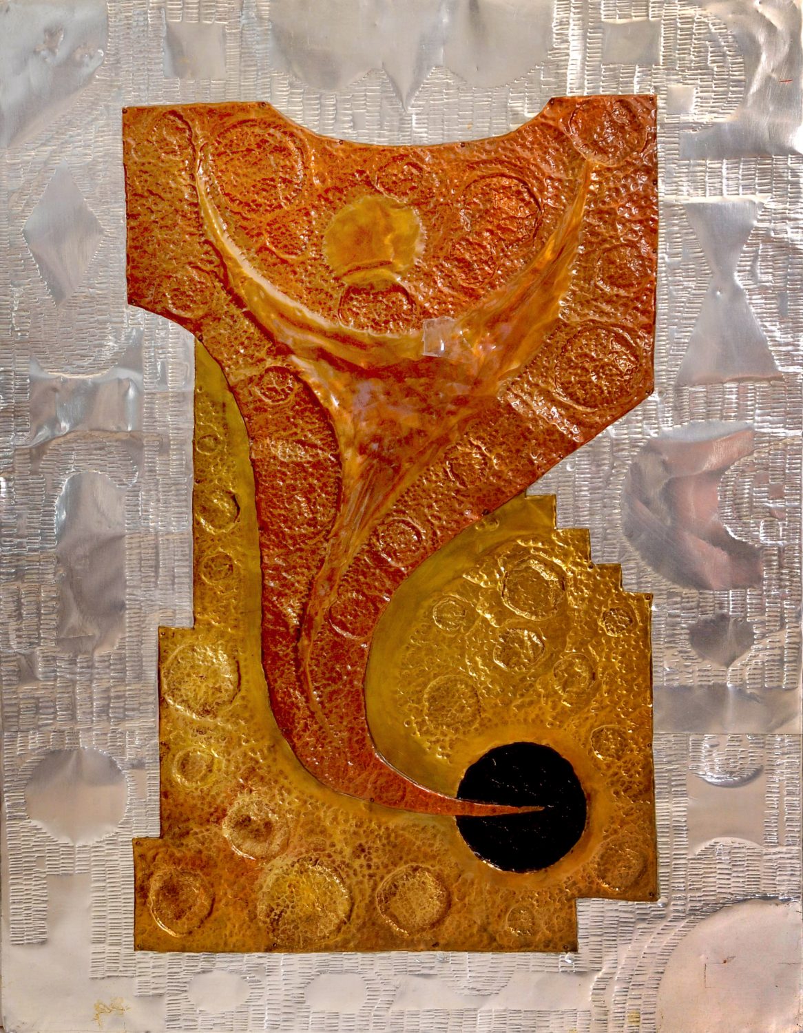 thumbnail of Testimony Continent Symbol Unit by Ecuadorian artist Boanerges Mideros. medium: embossing metal. Dimensions: 31.5 x 24.5 inches. date: unknown