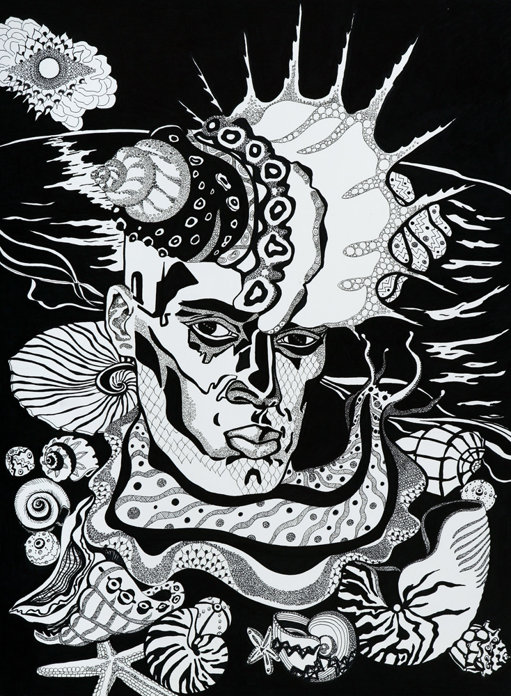 thumbnail of Poseidon by Russian American artist Yelena Tylkina. medium: ink on paper. date: 2008. dimensions: 22 x 30 inches
