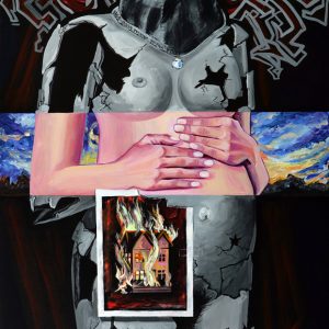 thumbnail of Queen of Burning House by russian american artist Yelena Tylkina. medium: acrylic on canvas. date: 2002 - 2005. dimensions: 30 x 48 inches