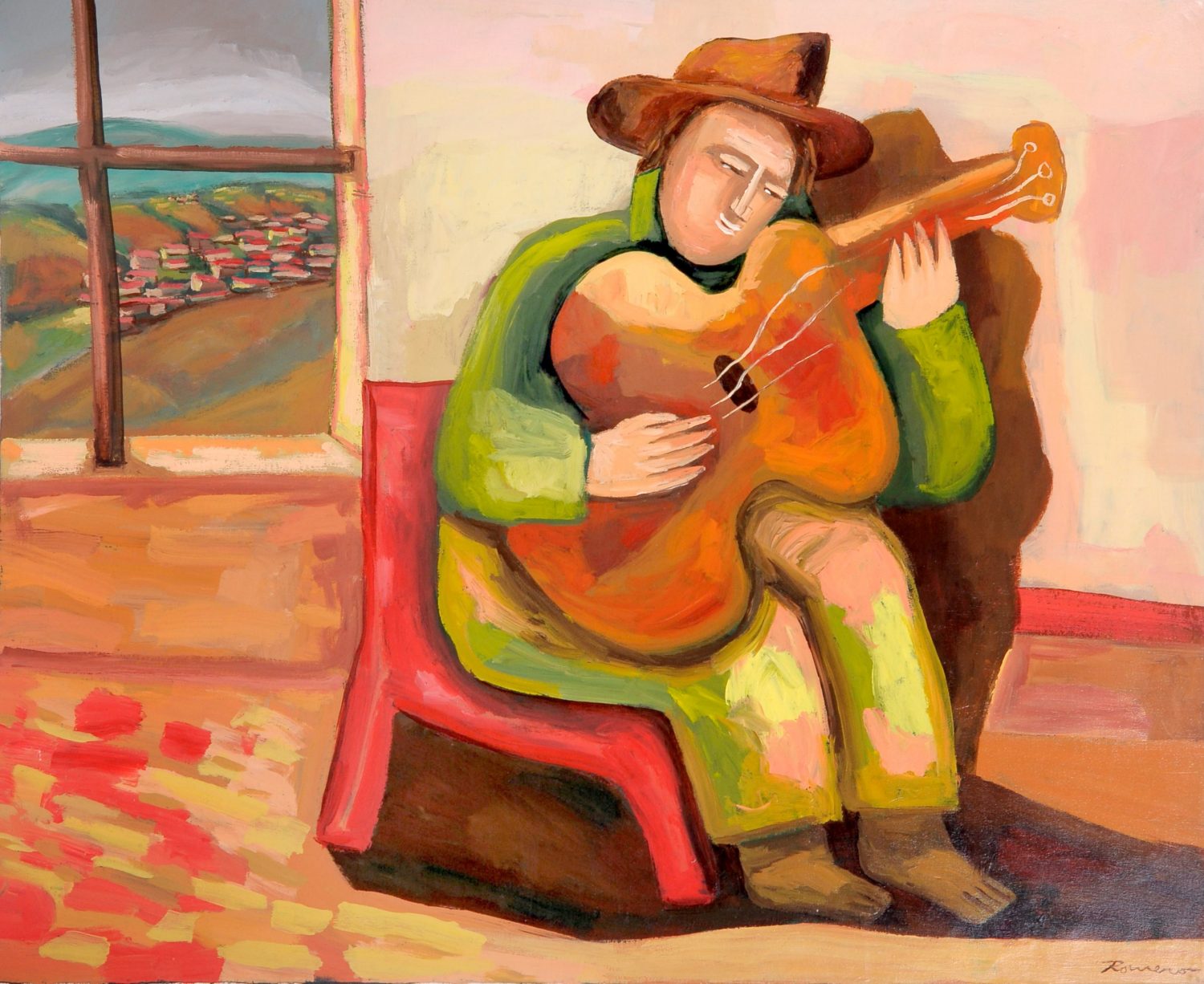 thumbnail of Memories and experiences in the countryside by Ecuadorian artist Jaime Romero. medium: mixed media on canvas. Dimensions: 31.5 x 39 inches. date: 2005