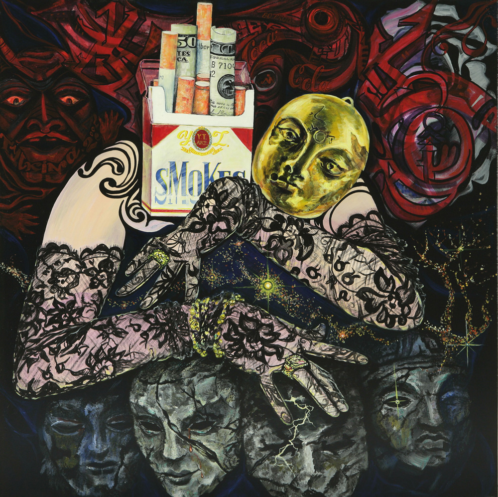 thumbnail of Smoke and Lace by russian american artist Yelina Tylkina. medium: acrylic on canvas. date: 2006. dimensions: 36 x 36 inches