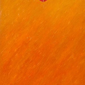 thumbnail of Number one in orange by Ecuadorian artist Julio César Topazio. medium: oil on canvas. Dimensions: 32 x 14 inches. date: 2009