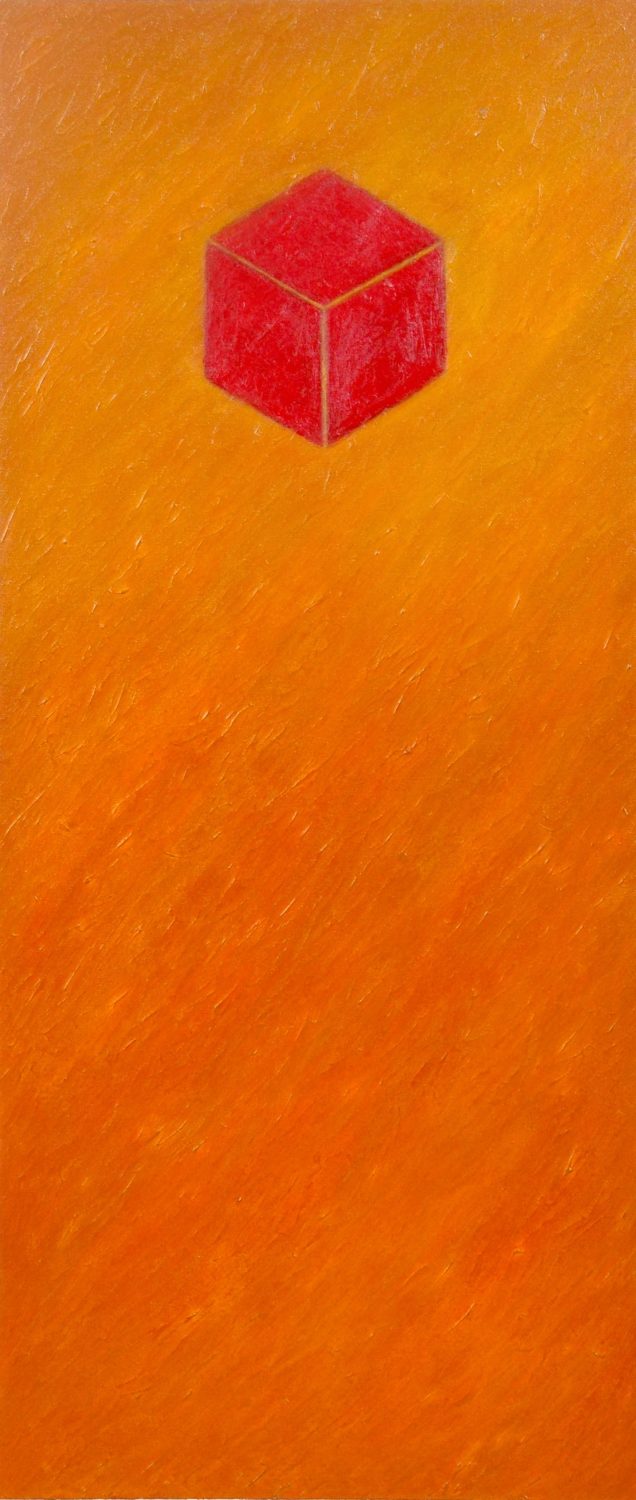 thumbnail of Number one in orange by Ecuadorian artist Julio CÃ©sar Topazio. medium: oil on canvas. Dimensions: 32 x 14 inches. date: 2009