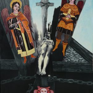 thumbnail of Trinity by russian american artist Yelena Tylkina. medium: mixed media on wood. date: 1997. dimensions: 27 x 19 x 3 inches