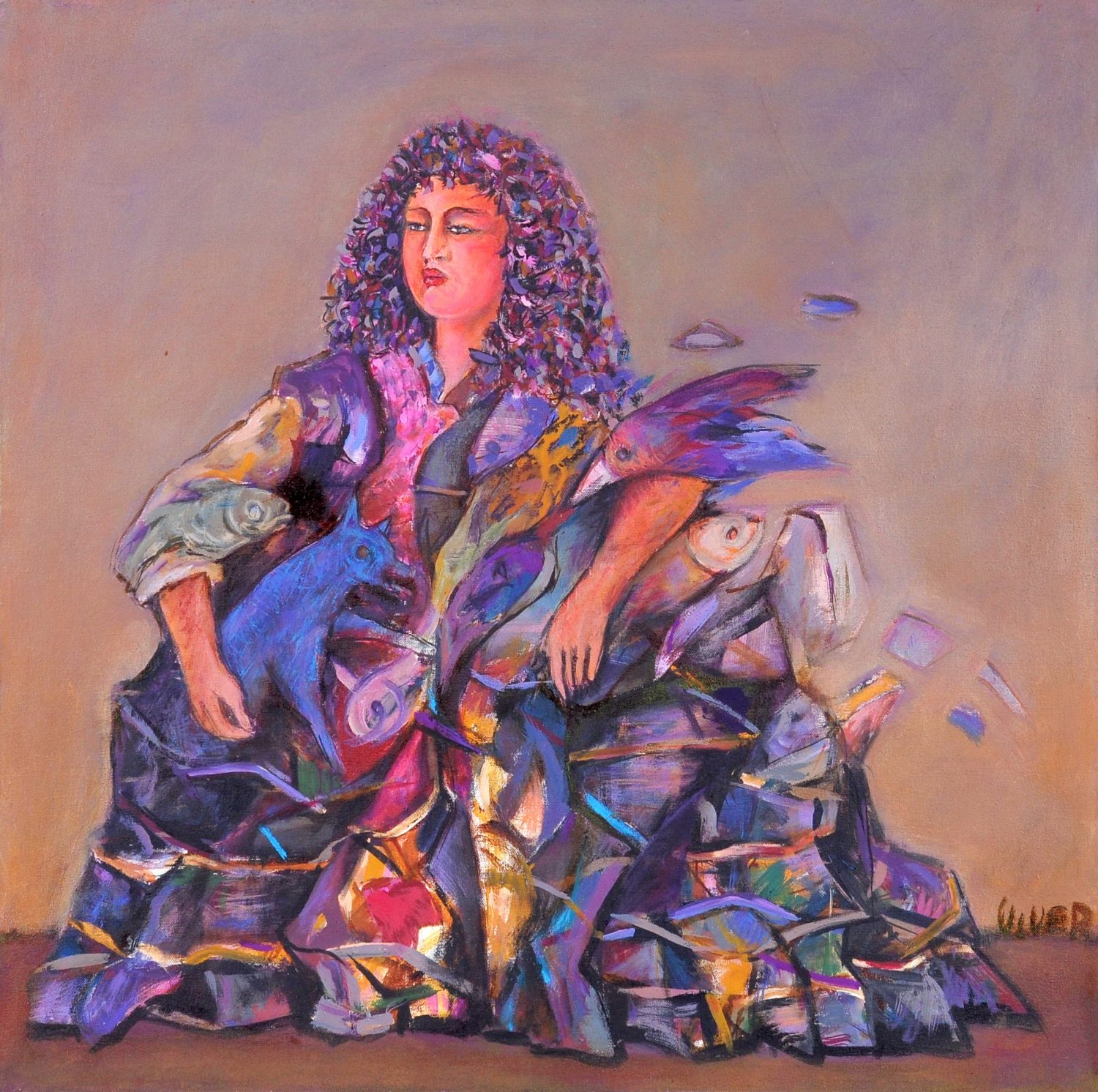 thumbnail of Menina QuiteÃ±a by Ecuadorian artist Carlos Viver. medium: acrylic on canvas. Dimensions: 23.6 x 23.6 inches. date: 1968