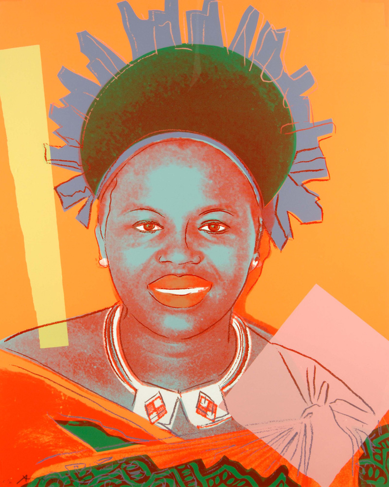 thumbnail of Queen Ntomby Twala 2 by Andy Warhol from New York, U.S. medium: Screen print in color with diamond dust on Lenox Museum Board. date: 1985. dimensions: 38.875 x 31.5 inches.