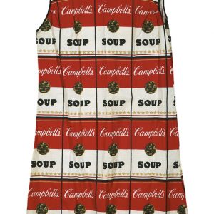 thumbnail of The Souper Dress by Andy Warhol from New York, U.S. medium: Silkscreen in color on Cotton. date: 1960. dimensions: 39 x 22 inches.