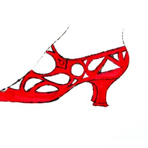 thumbnail of Red Shoes by Andy Warhol from New York, U.S. medium: Offset lithograph, hand colored in red water color on paper. date: 1955. dimensions: 10 x 14 inches.