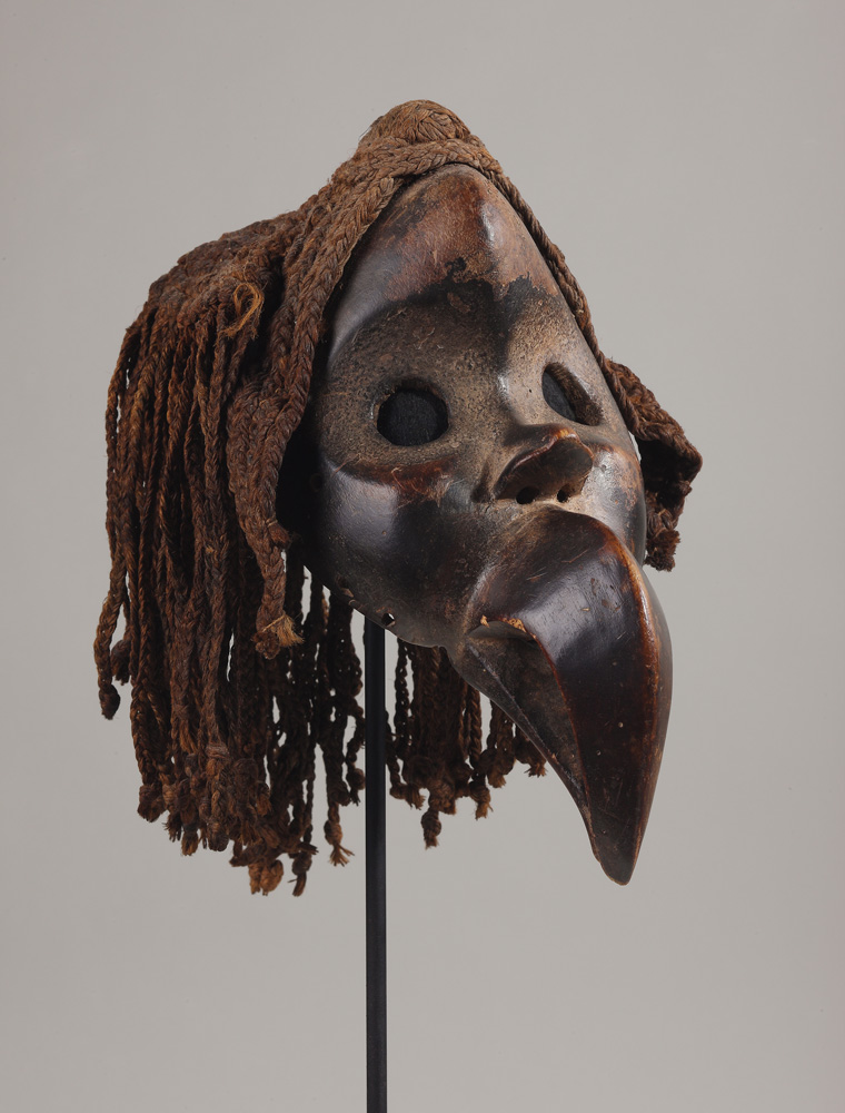 thumbnail of Bird Mask from Dan/Mano/Mau, Liberia/Ivory Coast. medium: Wood, braided raffia. date: unknown. dimensions: unknown