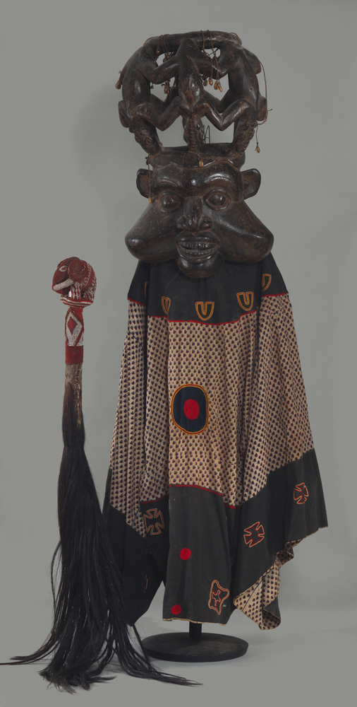 thumbnail of N'Kem Ensemble from Oku, Cameroon. medium: Wood, fabric, beads, horsehair, pigments. date: unknown. dimensions: unknown