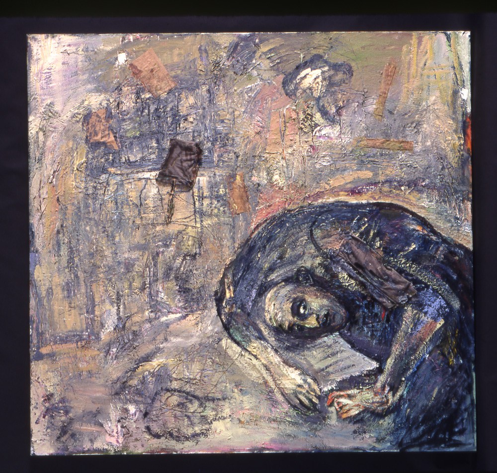 thumbnail of December (In Memory) by artist Miriam Beerman. medium: oil, mixed media on canvas. date: 1992. dimensions: 76 x 79 inches