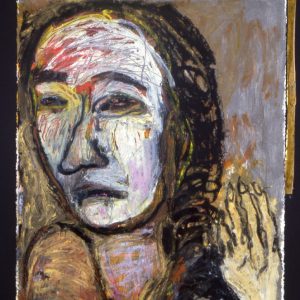 thumbnail of Ghetto Documents - Woman by artist Miriam Beerman. medium: acrylic, mixed media on paper. date: 1999. dimensions: 39.25 x 38.5 inches