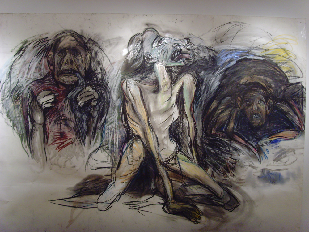 thumbnail of Hunger Artist by artist Miriam Beerman. medium: charcoal on paper. date: 1987. dimensions: 72 x 72 inches