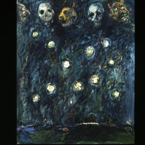 thumbnail of Hail, from the Plague Series by artist Miriam Beerman. medium: oil on canvas. date: 1986. dimensions: 80 x 65 inches