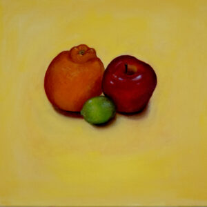 thumbnail of Apple Orange Lime by artist Jhoselyn Ulloa. Oil on canvas, 2022. 16x20 inches