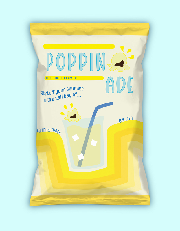 thumbnail of Popcorn bag; Poppinade by artist Danielle N. Diaz. Digital design, 2022. 18x24 inches
